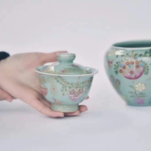 交能＆淳之 · 一周一品鉴——淳之手工手绘青瓷画珐琅茶具套组