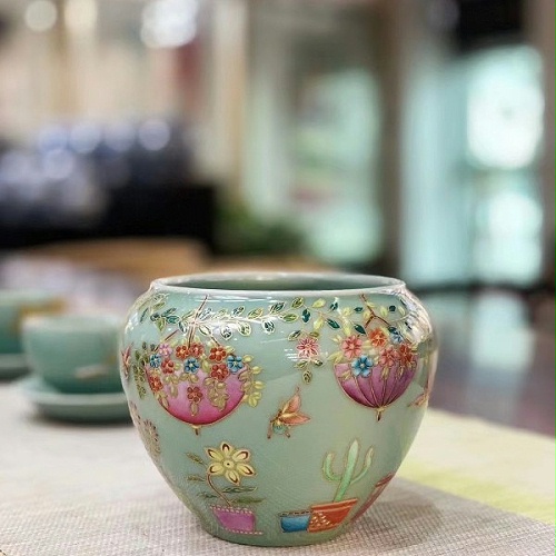 交能＆淳之 · 一周一品鉴——淳之手工手绘青瓷画珐琅茶具套组