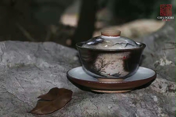 淳之纯手工手绘柴烧“致野烧”古风水墨茶具套组