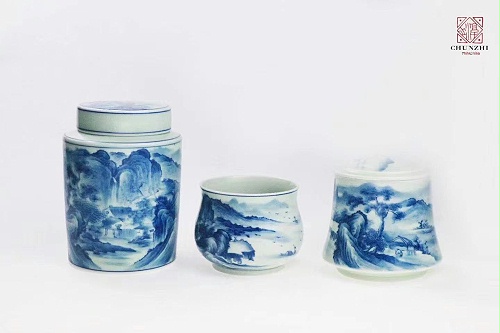 交能＆淳之 · 一周一品鉴——淳之藏瓷青花仿古釉山水系列茶具套组