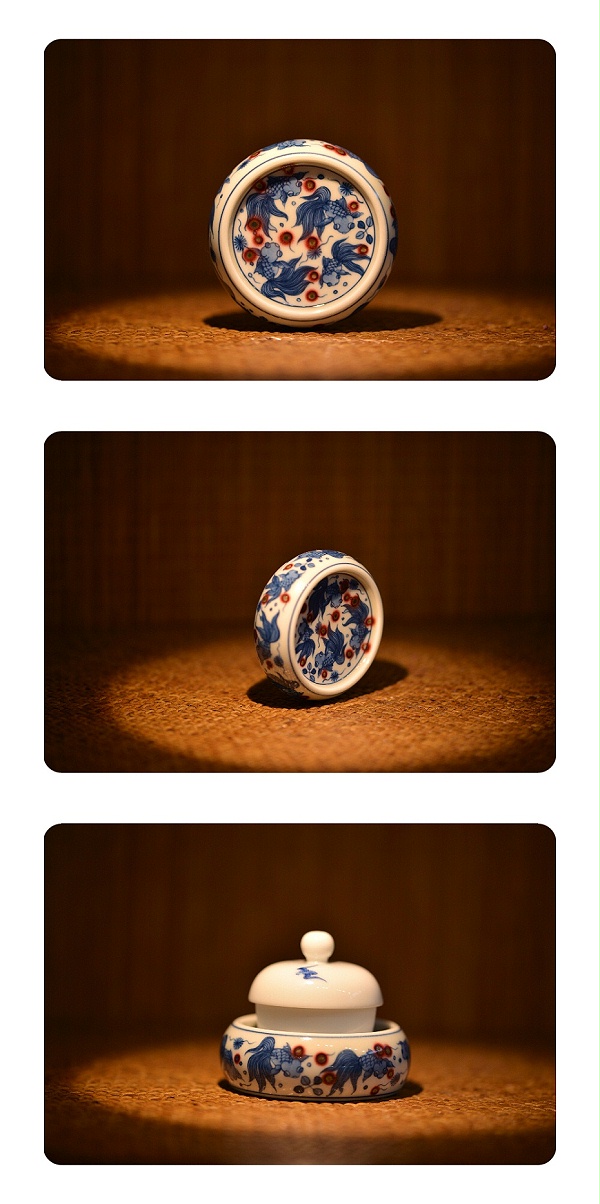 青花釉里红鲤鱼盖置 青花釉里红鲤鱼盖置