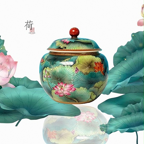 CHUNZHI®||淳之手工手绘粉彩荷花茶叶罐