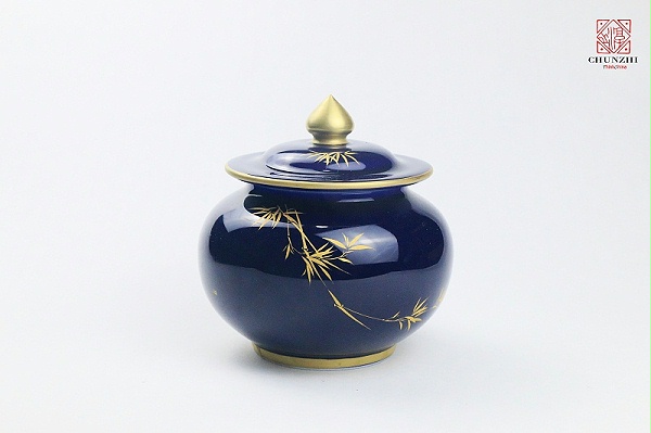 祭蓝描金竹茶叶罐 祭蓝描金竹茶叶罐