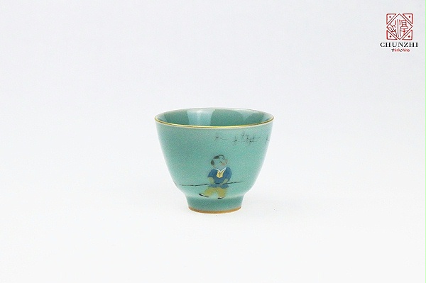 描金青瓷童子单杯4