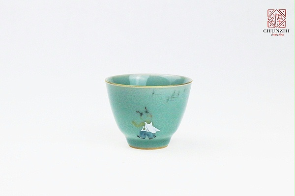 描金青瓷童子单杯3