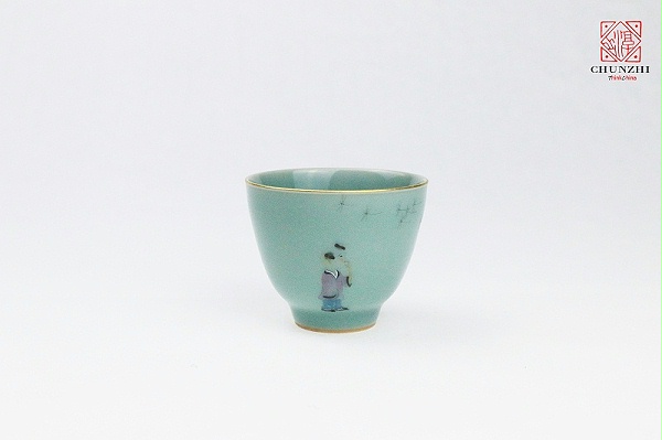 描金青瓷童子单杯2
