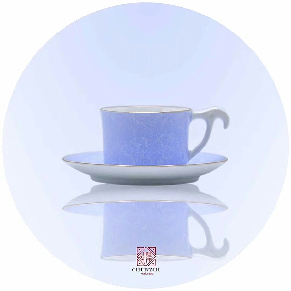 淳之手工手刻扒花颜色釉咖啡杯