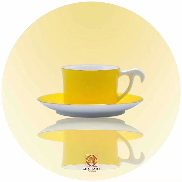 淳之手工手刻扒花颜色釉咖啡杯