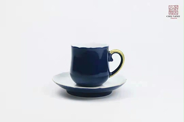 淳之手工手绘描金葵口颜色釉各式咖啡杯