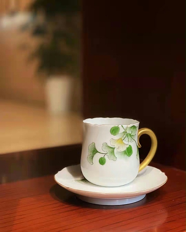 淳之手工手绘描金葵口颜色釉各式咖啡杯