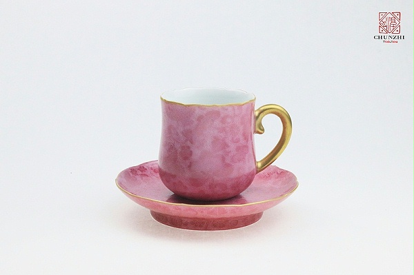 粉色扒花葵口咖啡杯