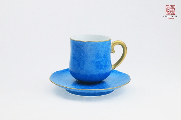 蓝色扒花葵口咖啡杯