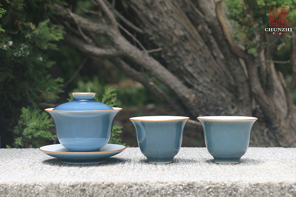 淳之天青釉盖碗对杯
