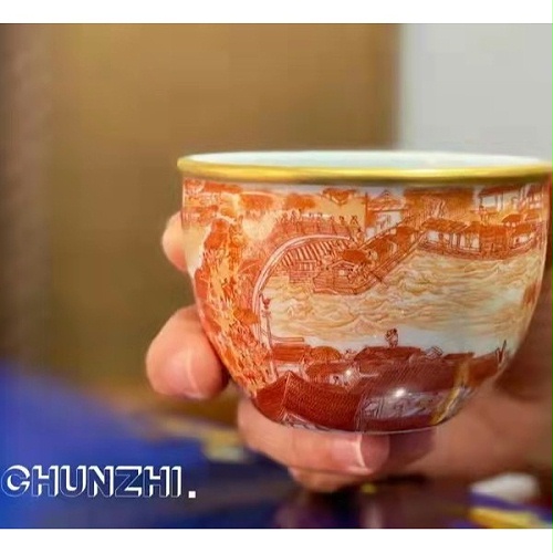 交能＆淳之 · 一周一品鉴——淳之手工手绘描金矾红清明上河图小缸杯