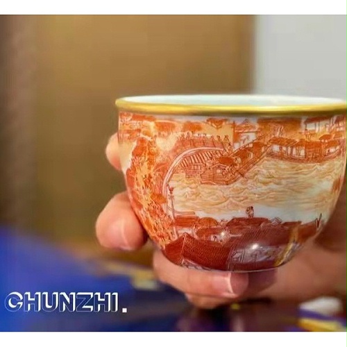 交能＆淳之 · 一周一品鉴——淳之手工手绘描金矾红清明上河图小缸杯