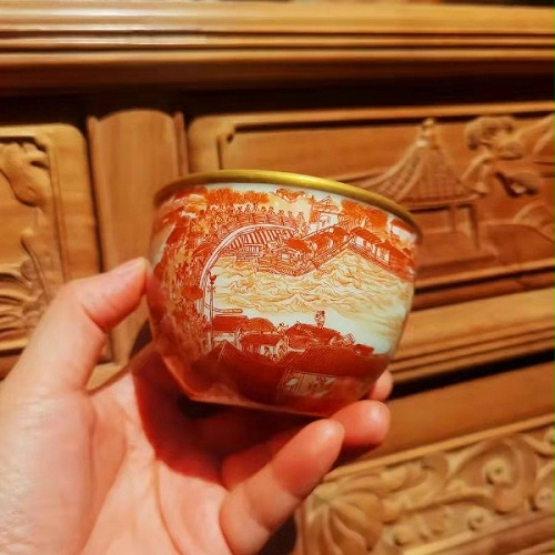 交能＆淳之 · 一周一品鉴——淳之手工手绘描金矾红清明上河图小缸杯