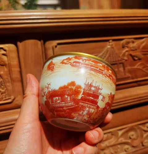 交能＆淳之 · 一周一品鉴——淳之手工手绘描金矾红清明上河图小缸杯