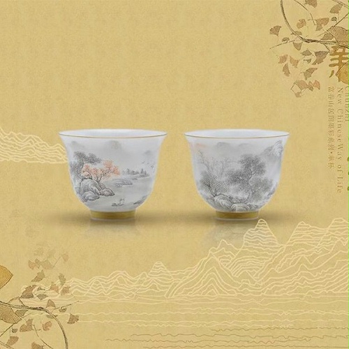 交能＆淳之 · 一周一品鉴——手工手绘墨彩富春山居图茶具系列套组