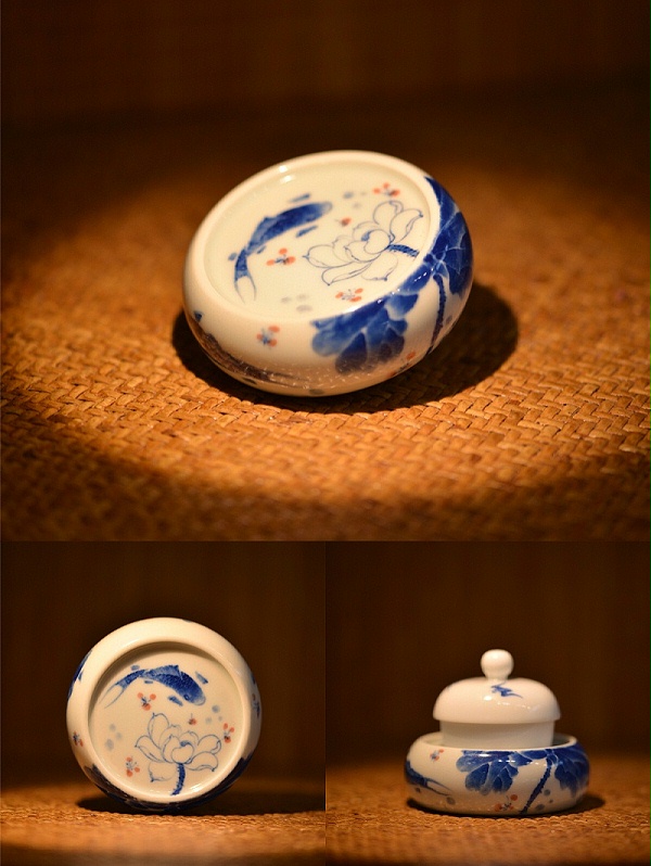 青花分水鲤鱼盖置