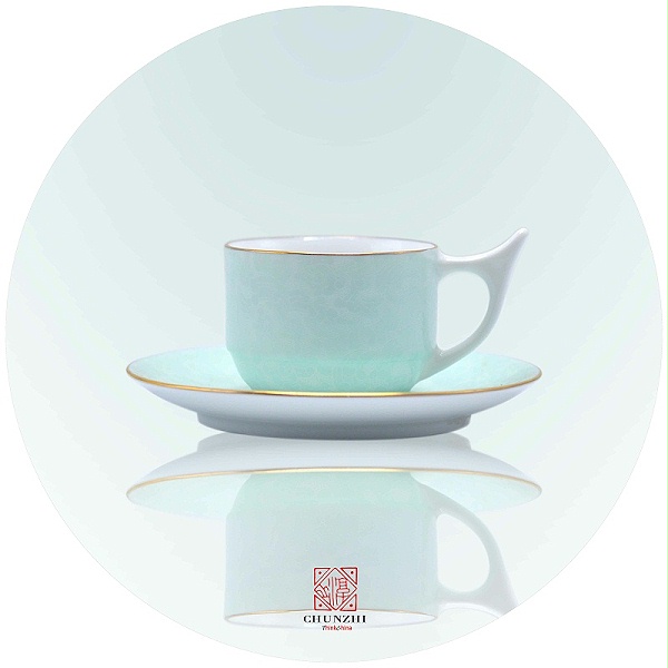 淳之薄荷绿釉扒花咖啡杯