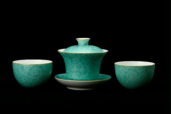 淳之薄荷绿釉扒花茶具套组