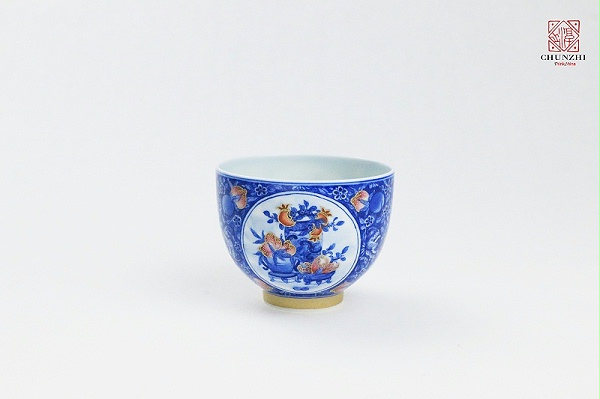 青花斗珐琅开窗单杯