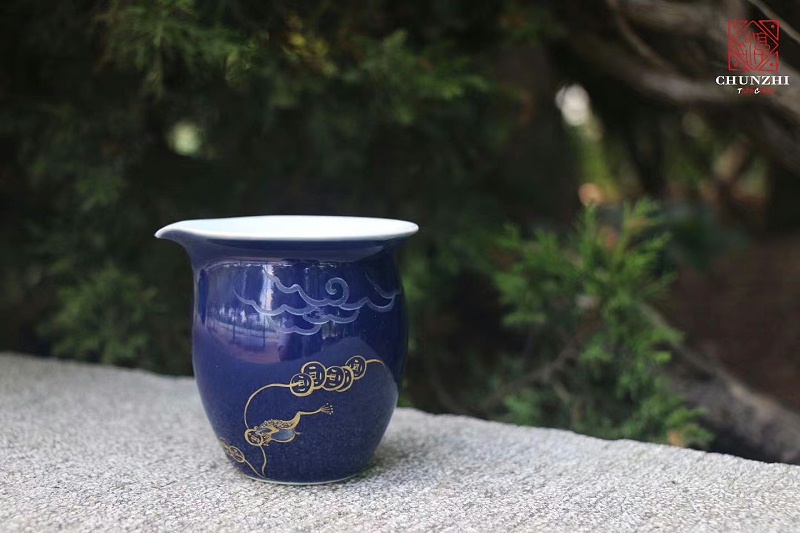 淳之手工手绘祭蓝描金蟾茶具套组