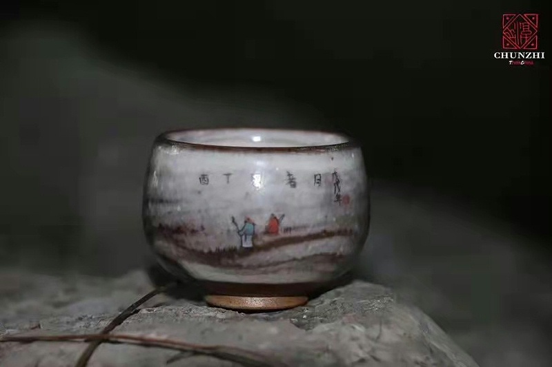 淳之纯手工手绘柴烧“致野烧”古风水墨茶具套组