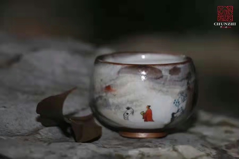 淳之纯手工手绘柴烧“致野烧”古风水墨茶具套组