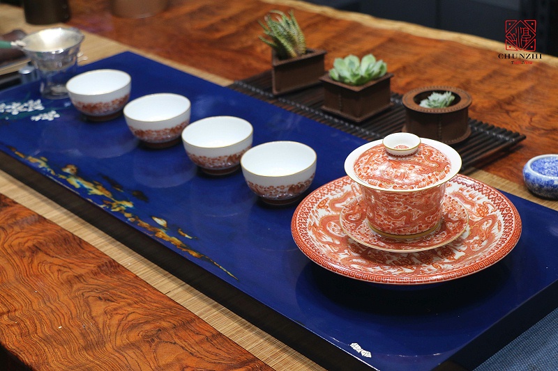 淳之描金矾红龙手绘茶具套组