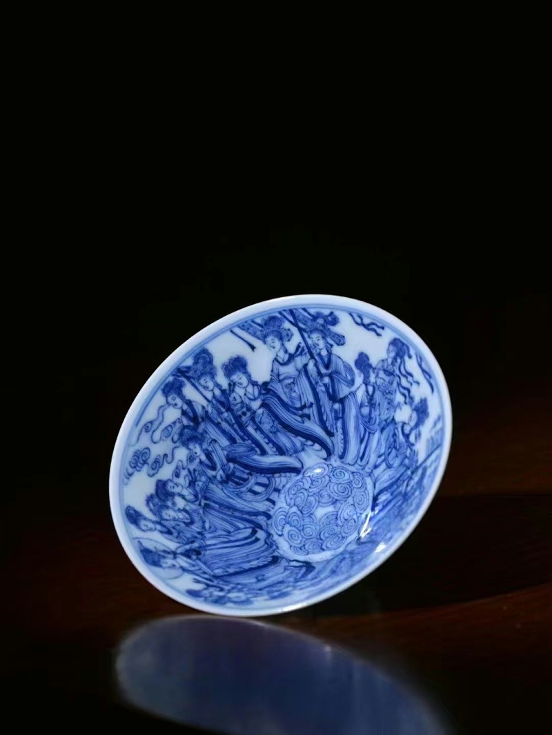 淳之薄胎青花满工内外画87神仙卷斗笠杯