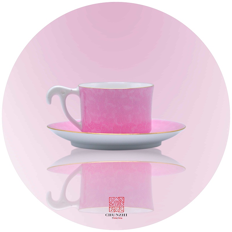 粉红扒花咖啡杯