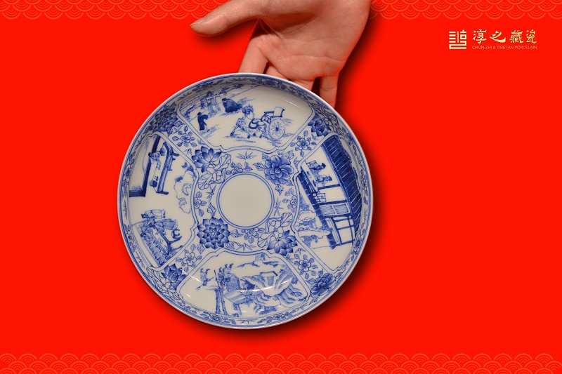 淳之青花柴窑四角开窗二十四孝人物壶承