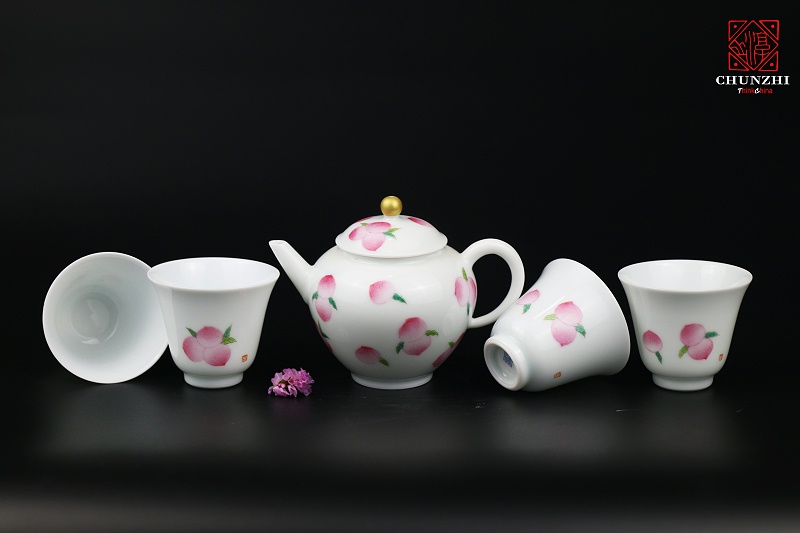 淳之高白瓷仙桃茶具套组
