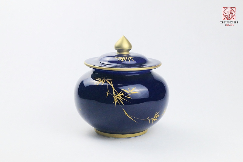 祭蓝描金竹茶叶罐