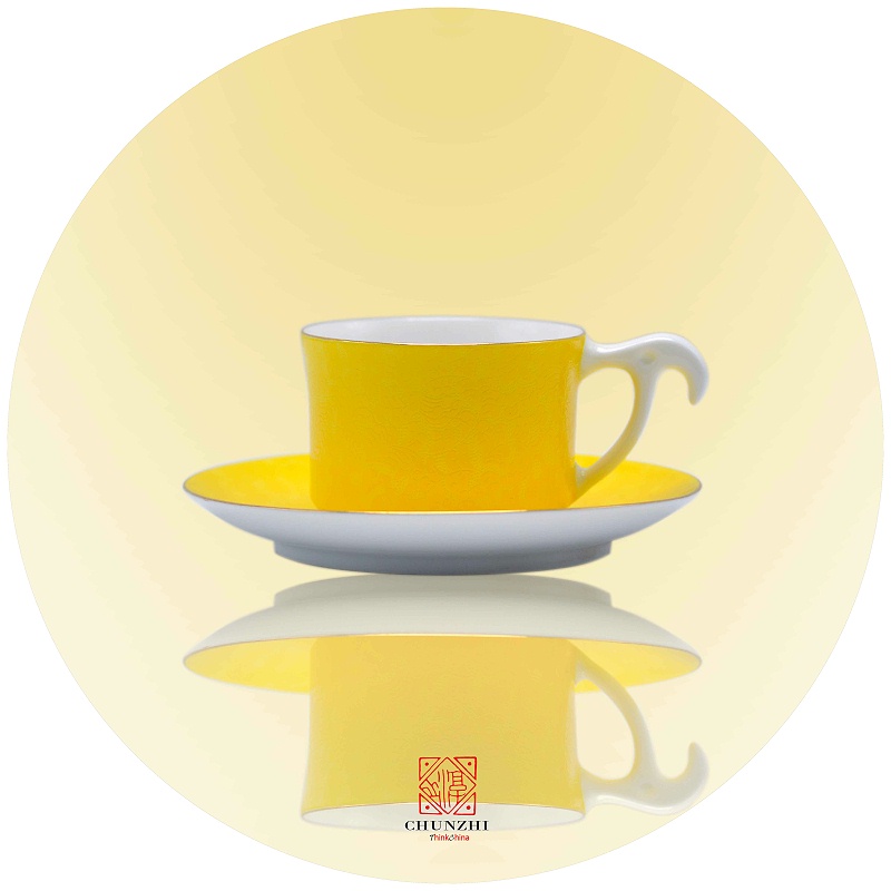 淳之手工扒花黄釉咖啡杯