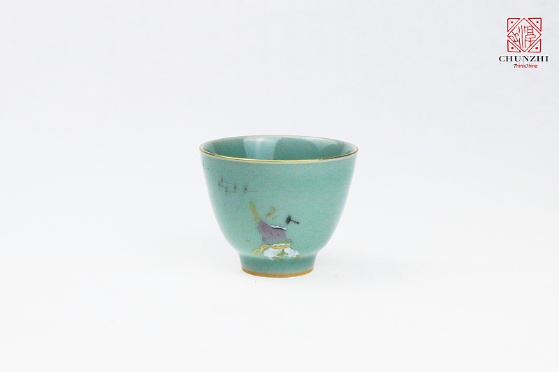 描金青瓷童子单杯5