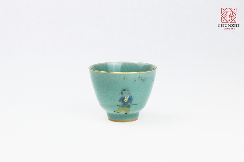 描金青瓷童子单杯4