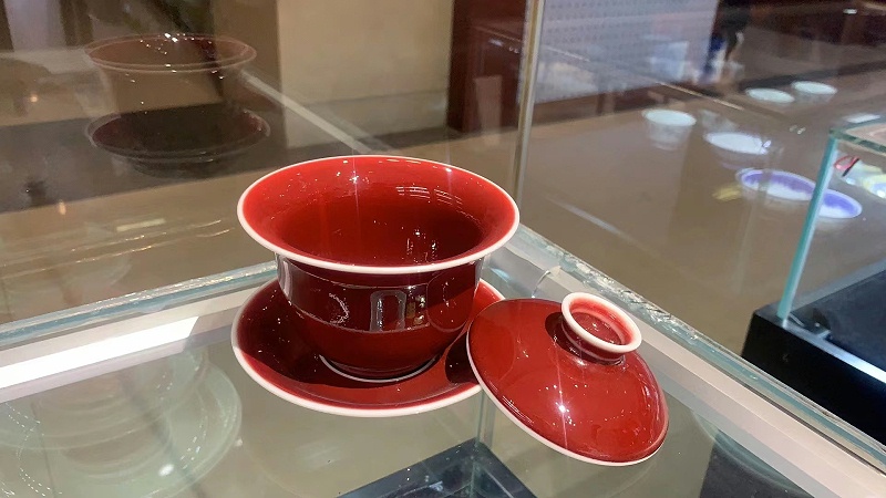 淳之手工手绘祭红纯色三才碗