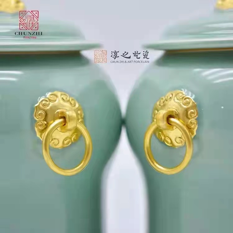 淳之手工青瓷金镶玉对罐
