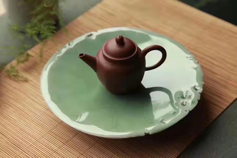 淳之青瓷荷叶虫洞（仿生）壶承