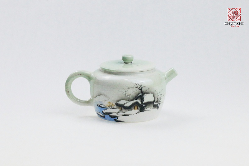 柴烧雪景茶壶