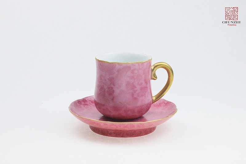 粉色扒花葵口咖啡杯