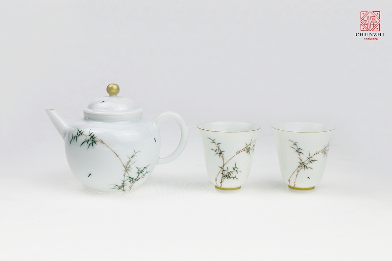 描金竹茶壶对杯