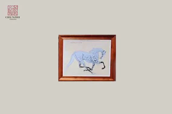 淳之手绘白色圆斑骏马瓷板画