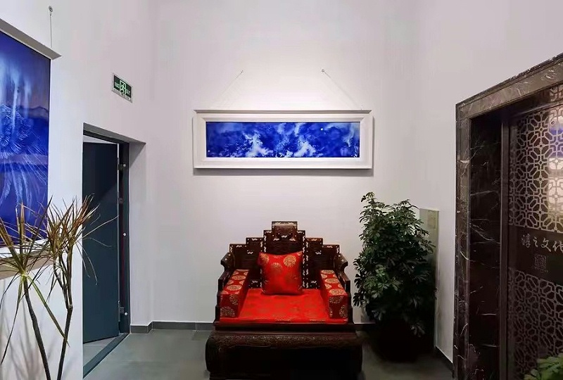 淳之创烧青花手绘晕染月夜飞鸟瓷板画