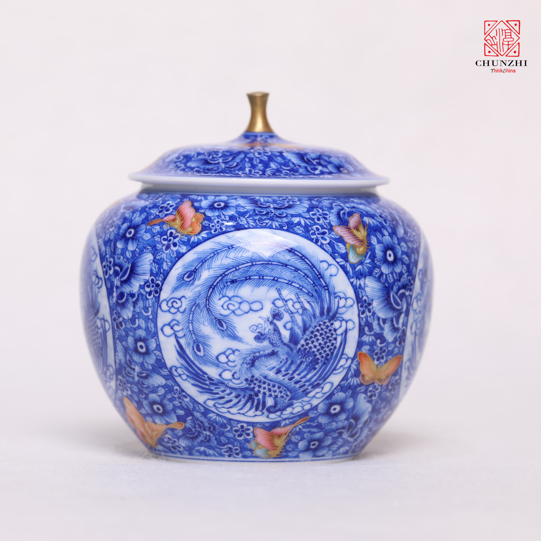 描金头内外青花茶叶罐2