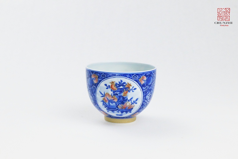 青花斗珐琅开窗单杯