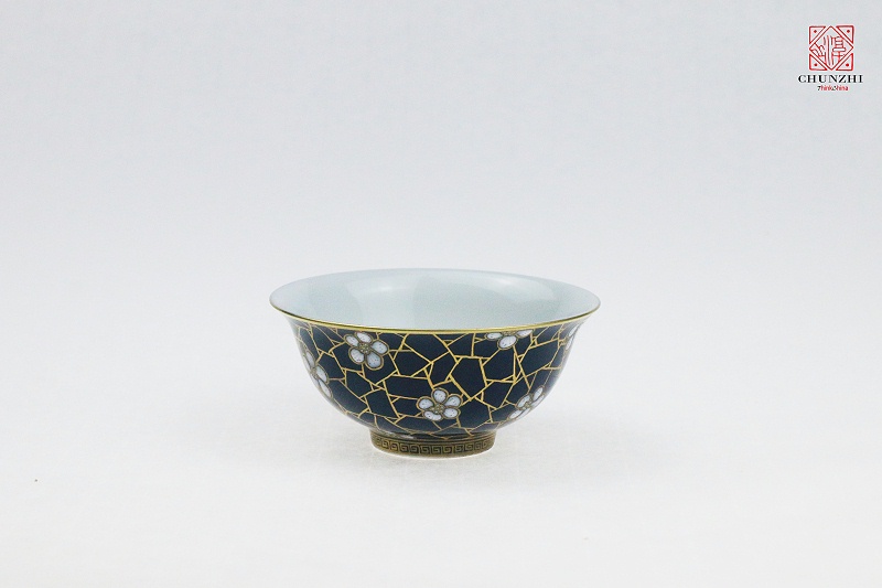 祭蓝描金冰裂纹单杯